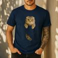 Scottish Fold Cat Pocket Cat Mom Cat Dad Cat Lover Men's Casual T-Shirt Navy