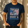 Semi Truck Driver Trucker Daddy Husband US American Flag Men's Casual T-Shirt Navy