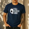 Soccer Fan Humor I Yell Because I Care Soccer Dads Men's Casual T-Shirt Navy