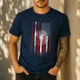 Vintage Baseball American Flag Classic Fit Tee For Dad And Mom Men's Casual T-Shirt Navy