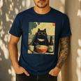 Vintage Japanese Cat Ramen Cat Dad Retro Graphic Women Men's Casual T-Shirt Navy