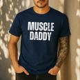 Vintage Muscle Daddy Weightlifter Dad Cool Father Workout Men's Casual T-Shirt Navy