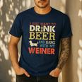 Weiner Dachshund Dad Drink Beer Hang With Dog Vintage Men's Casual T-Shirt Navy