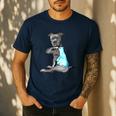 Women Dog Pitbull I Love Dad Tattoo Men's Casual T-Shirt Navy