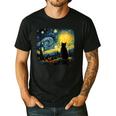 Cat Starry Night Van Gogh Cat For Cat Lover Cat Mom Cat Dad Men's Casual T-Shirt Black Cat Starry Night Van Gogh Cat For Cat Lover Cat Mom Cat Dad Men's Casual T-Shirt Black
