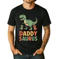 Daddy Saurus Dinosaur Dad Of Two Kids Dino Family Men's Casual T-Shirt Black