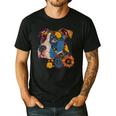 Pitbull Floral Dog Lover Vintage Flower Art Pitbull Mom Dad Men's Casual T-Shirt Black