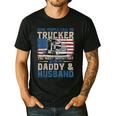Semi Truck Driver Trucker Daddy Husband US American Flag Men's Casual T-Shirt Black
