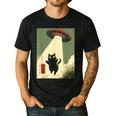 Vintage Japanese Cat Alien Cat Dad UFO Abduction Graphic Tee Men's Casual T-Shirt Black