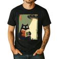 Vintage Japanese Cat Book Lovers UFO Alien Abduction Cat Dad Men's Casual T-Shirt Black