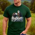 Bald Eagle Dad Mom Three Eaglet Chicks Babies In The Nest Men's Casual T-Shirt Forest