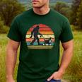 Bigfoot Walking a Dog Bernedoodle Dog Dad Men's Casual T-Shirt Forest