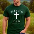 Blessed Dad Christian Men James 1 17 Scripture Quote Cross Men's Casual T-Shirt Forest