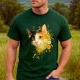 Calico Cat With Flowers For Mom Dad Women Men Kids Botanical Men's Casual T-Shirt Forest