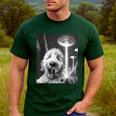 Goldendoodle Alien UFO Taking a Selfie Dog Mom Dad Men's Casual T-Shirt Forest
