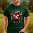 Highland Cow 4th July USA Flag Dad Father America Men Boys Men's Casual T-Shirt Forest