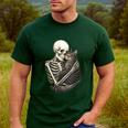 Skeleton Hugging Cat Halloween Cat Lover Cat Mom Dad Men's Casual T-Shirt Forest