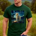 Van Gogh Starry Night Cat For Cat Lover Cat Mom And Cat Dad Men's Casual T-Shirt Forest