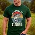 Vintage I'd Rather Be Fishing Graphic Bass Dad Boy Men Men's Casual T-Shirt Forest