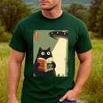 Vintage Japanese Cat Book Lovers UFO Alien Abduction Cat Dad Men's Casual T-Shirt Forest