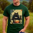 Vintage Japanese Cat Ramen Cat Dad Retro Graphic Women Men's Casual T-Shirt Forest