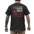 Daughter Gun Shovel Alibi Mom Dad Guns Joke -ON Back Men's Back Print T-Shirt