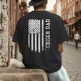 Cheer Dad Cheerleading American Flag Fathers Day Cheerleader Men's Back Print T-Shirt