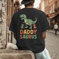 Daddy Saurus Dinosaur Dad Of Two Kids Dino Family Men's Back Print T-Shirt