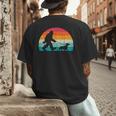 Retro Sasquatch Lover Doxie Wiener Dog Walker Bigfoot Walking a Dog Dachshund Weiner Dog Dad Weenie Small Men's Back Print T-Shirt