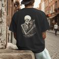 Skeleton Hugging Cat Halloween Cat Lover Cat Mom Dad Men's Back Print T-Shirt