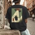 Vintage Japanese Cat Alien Cat Dad UFO Abduction Graphic Tee Men's Back Print T-Shirt