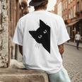 Curious Cat Peeking Sneaky Cat Cat Mom Cat Dad Men's Back Print T-Shirt Curious Cat Peeking Sneaky Cat Cat Mom Cat Dad Men's Back Print T-Shirt