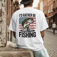 I'd Rather Be Fishing Bass Fish Dad Joke American Flag Men's Back Print T-Shirt