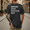 Husband Daddy Protector Hero For Dad Wife Small Men's Back Print T-Shirt Husband Daddy Protector Hero For Dad Wife Small Men's Back Print T-Shirt