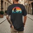 Retro Sasquatch Lover Doxie Wiener Dog Walker Bigfoot Walking a Dog Dachshund Weiner Dog Dad Weenie Small Men's Back Print T-Shirt