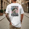 I'd Rather Be Fishing Bass Fish Dad Joke American Flag Men's Back Print T-Shirt