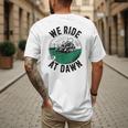We Ride At Dawn Lawn Mower Zero-Turn Dad Mowing Men's Back Print T-Shirt