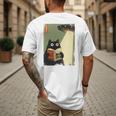 Vintage Japanese Cat Book Lovers UFO Alien Abduction Cat Dad Men's Back Print T-Shirt Vintage Japanese Cat Book Lovers UFO Alien Abduction Cat Dad Men's Back Print T-Shirt