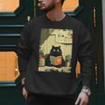 Vintage Japanese Cat Book Lovers Librarian Cat Dad Teacher Men Sweatshirt