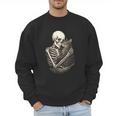 Skeleton Hugging Cat Halloween Cat Lover Cat Mom Dad Men Sweatshirt