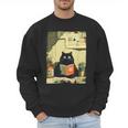 Vintage Japanese Cat Book Lovers Librarian Cat Dad Teacher Men Sweatshirt