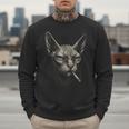 Cigarette Smoking Sphynx Cat Meme Stupid For Dad Men Sweatshirt