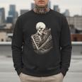 Skeleton Hugging Cat Halloween Cat Lover Cat Mom Dad Men Sweatshirt