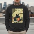 Vintage Japanese Cat Book Lovers Librarian Cat Dad Teacher Men Sweatshirt