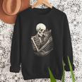 Skeleton Hugging Cat Halloween Cat Lover Cat Mom Dad Men Sweatshirt