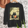 Vintage Japanese Cat Book Lovers Librarian Cat Dad Teacher Men Sweatshirt