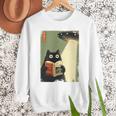 Vintage Japanese Cat Book Lovers UFO Alien Abduction Cat Dad Men Sweatshirt