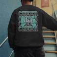 Cheer Dad Daddy Bow Sport Cheerleader Cheerleading Teal Blue Men's Sweatshirt Back Print