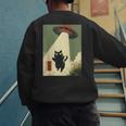 Vintage Japanese Cat Alien Cat Dad UFO Abduction Graphic Tee Men's Sweatshirt Back Print