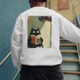 Vintage Japanese Cat Book Lovers UFO Alien Abduction Cat Dad Men's Sweatshirt Back Print